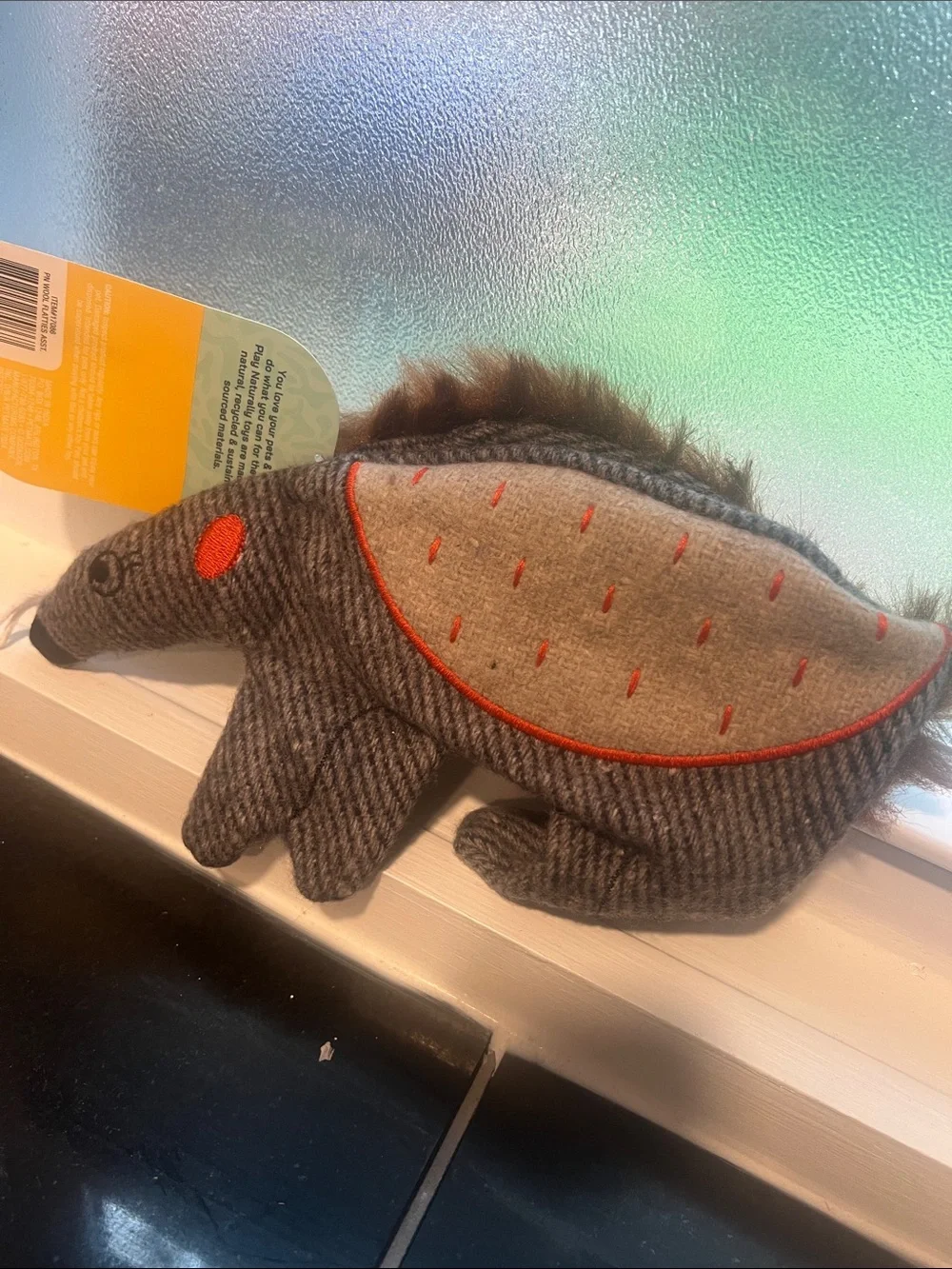 Plush Grey and Orange wool Armadillo - Small Pet Toy